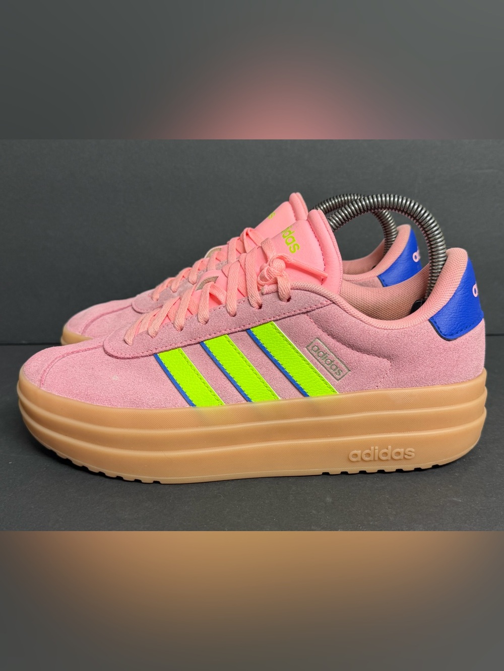 Adidas VL Court Bold Sneakers Womens 7 Pink Suede Platform Gum Sole IH8089